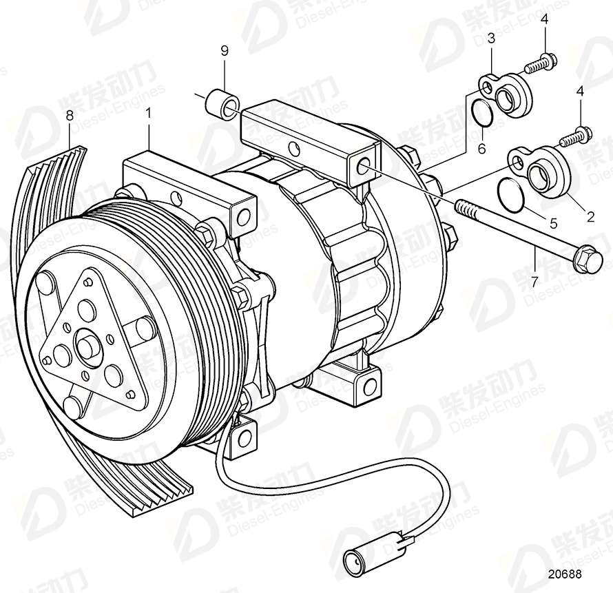 volvo penta Compressor, exch 3803661 Drawing volvo penta Compressor, exch 3803661 Drawing